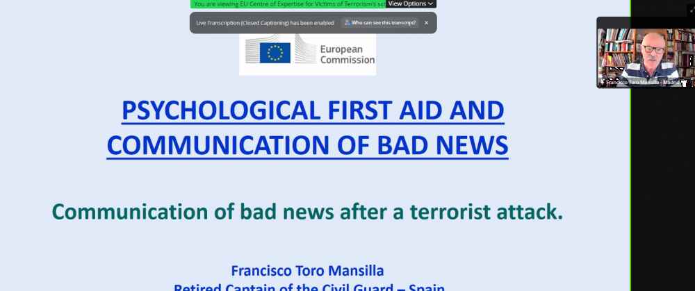 Webinar internacional de la AVT: Prestación de primeros auxilios psicológicos y comunicación malas noticias
